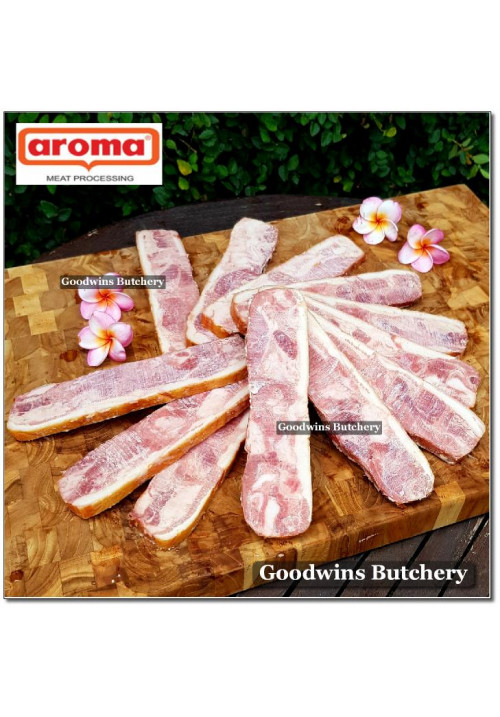 Aroma Bali frozen pork BACON STREAKY steak cuts 1cm 3/8" (price/pack 4pcs 550g)